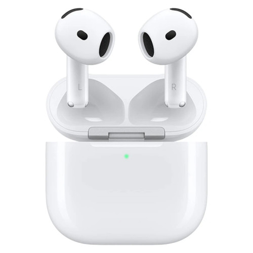 هدفون بلوتوثی اپل مدل AirPods 4 دارای نویز کنسلینگ، درگاه شارژ USB-Type-C و شارژ بی سیم، با قابلیت اتصال به چند دستگاه، پشتیبانی از فرمان لمسی و دستیار صوتی، نشانگر LED، مقاوم در برابر پاشش آب و گرد و غبار