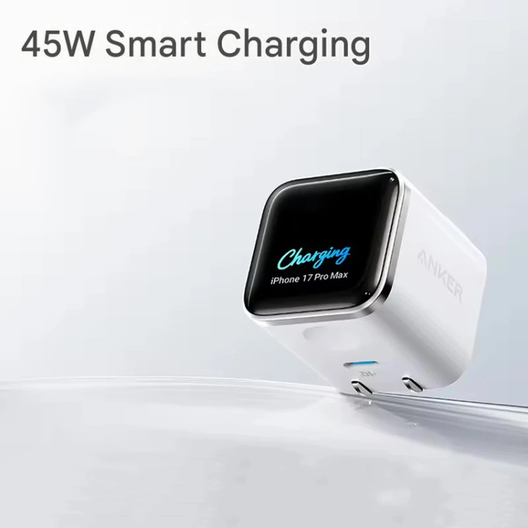 شارژر دیواری 45 وات انکر مدل A121D، اتصال دو پین اروپایی، درگاه خروجی USB-C، دارای قابلیت شارژ سریع و شارژ ایمن، تکنولوژی شارژ PD و PPS